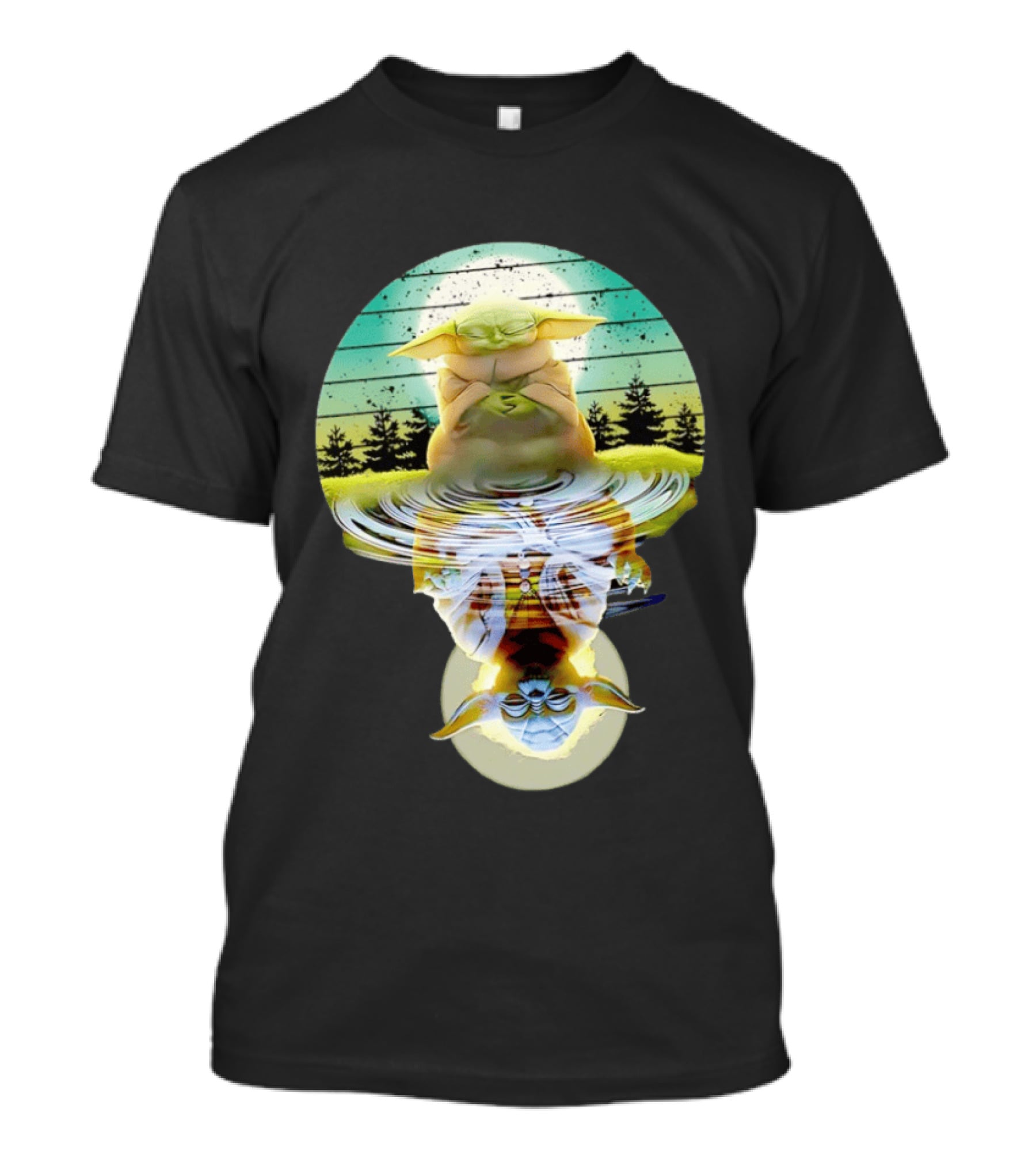 Baby Yoda Star Wars Meditation Forest Reflection Ripples T-Shirt
