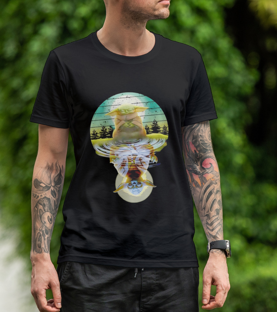 Baby Yoda Star Wars Meditation Forest Reflection Ripples T-Shirt