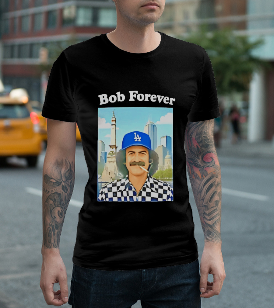 Bob Forever Los Angeles Dodgers Skyline Checkerboard Hat T-Shirt