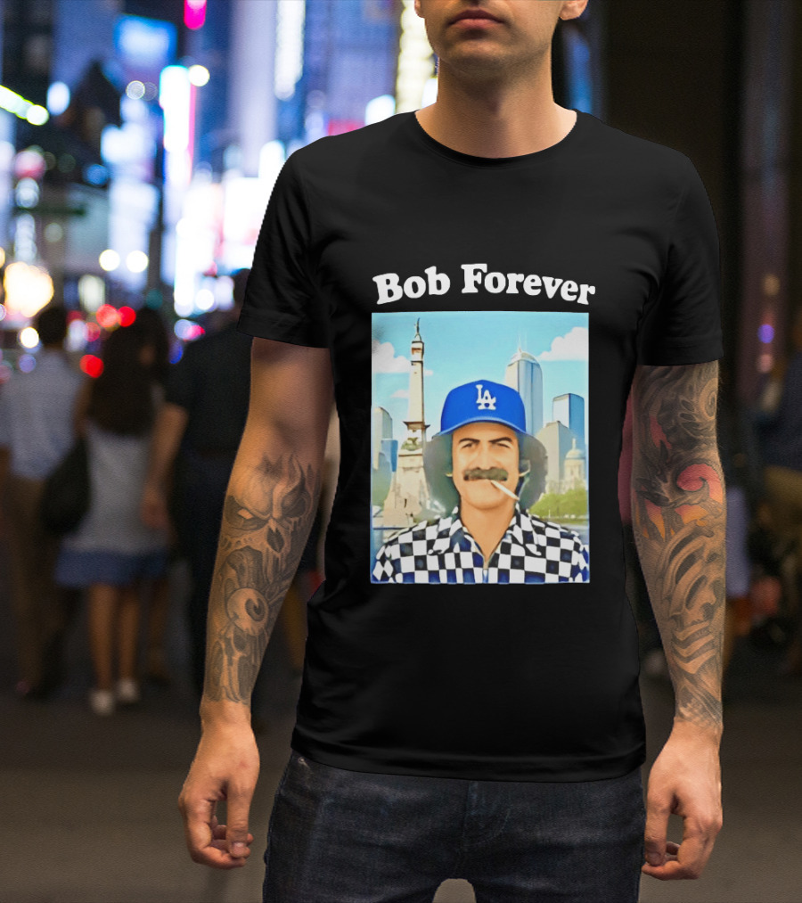 Bob Forever Los Angeles Dodgers Skyline Checkerboard Hat T-Shirt