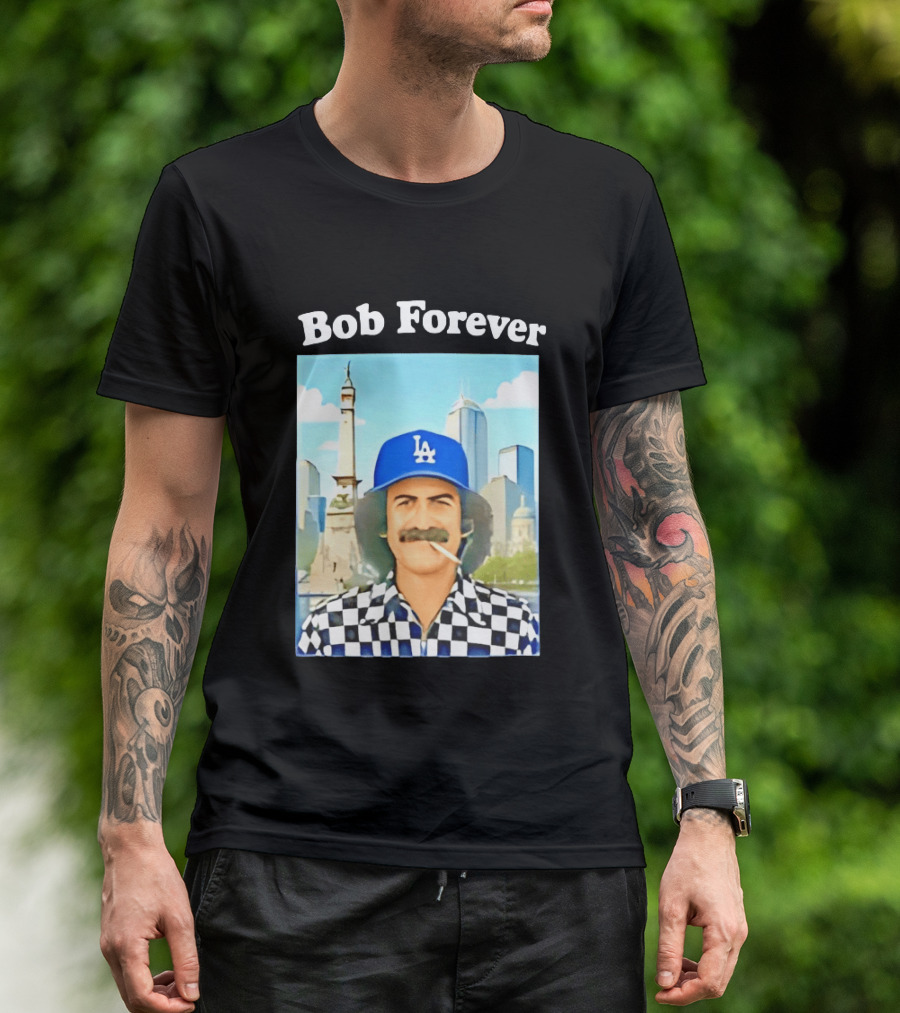 Bob Forever Los Angeles Dodgers Skyline Checkerboard Hat T-Shirt