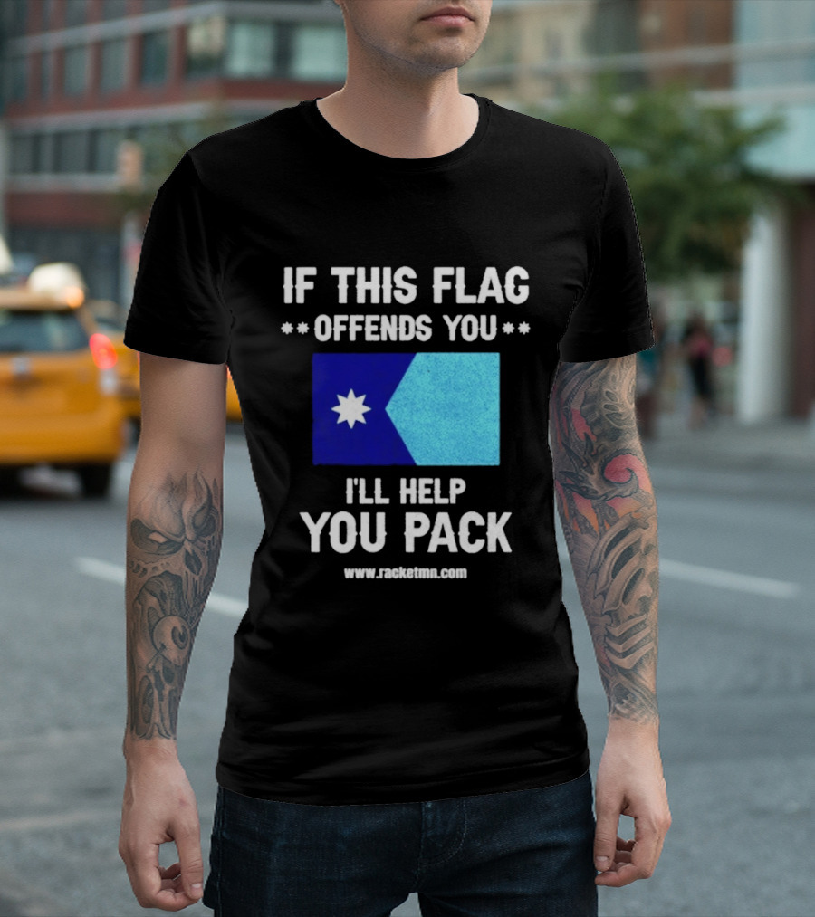 If This Flag Offends You I'll Help You Pack Seven Point Star Blue Flag T-Shirt