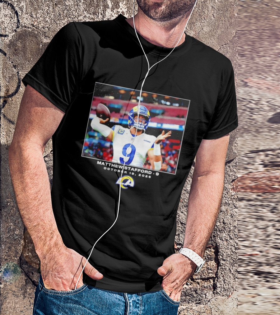 Los Angeles Rams Matthew Stafford Week 7 Action Photo With LA Rams T-Shirt