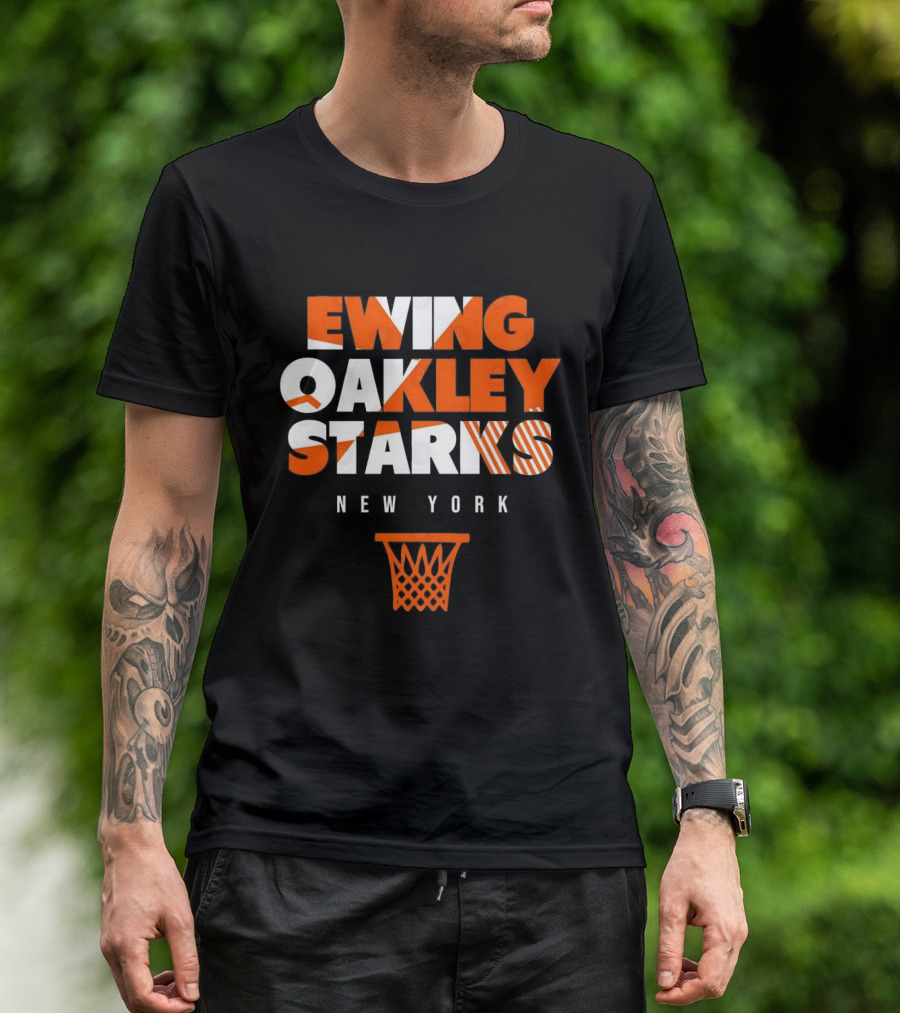 Ewing Oakley Starks New York Knicks Basketball Legends 90s Hoop T-Shirt