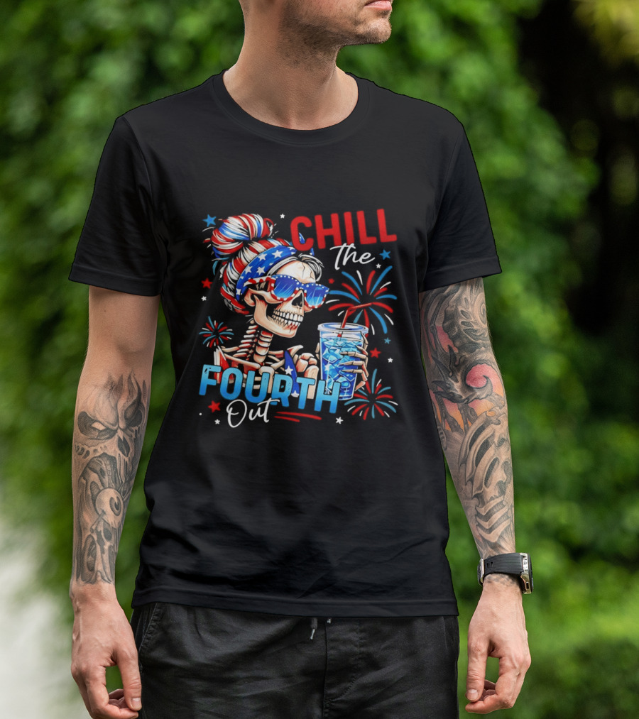 Patriot Skeleton Chill The Fourth Out Firework Celebration T-Shirt