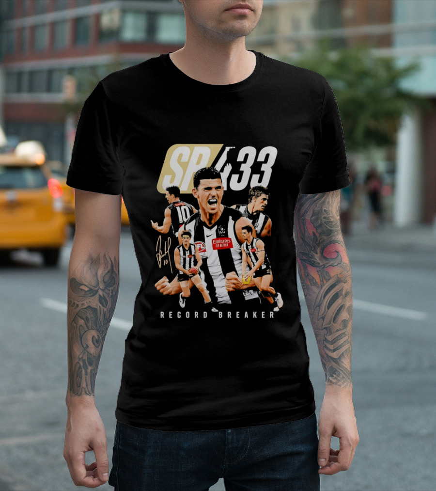 Scott Pendlebury SP 433 Collingwood Magpies Emirates Record Breaker Career Collage T-Shirt