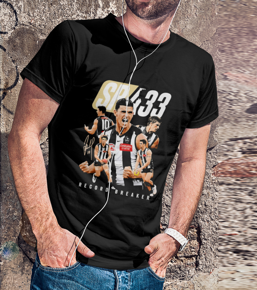 Scott Pendlebury SP 433 Collingwood Magpies Emirates Record Breaker Career Collage T-Shirt