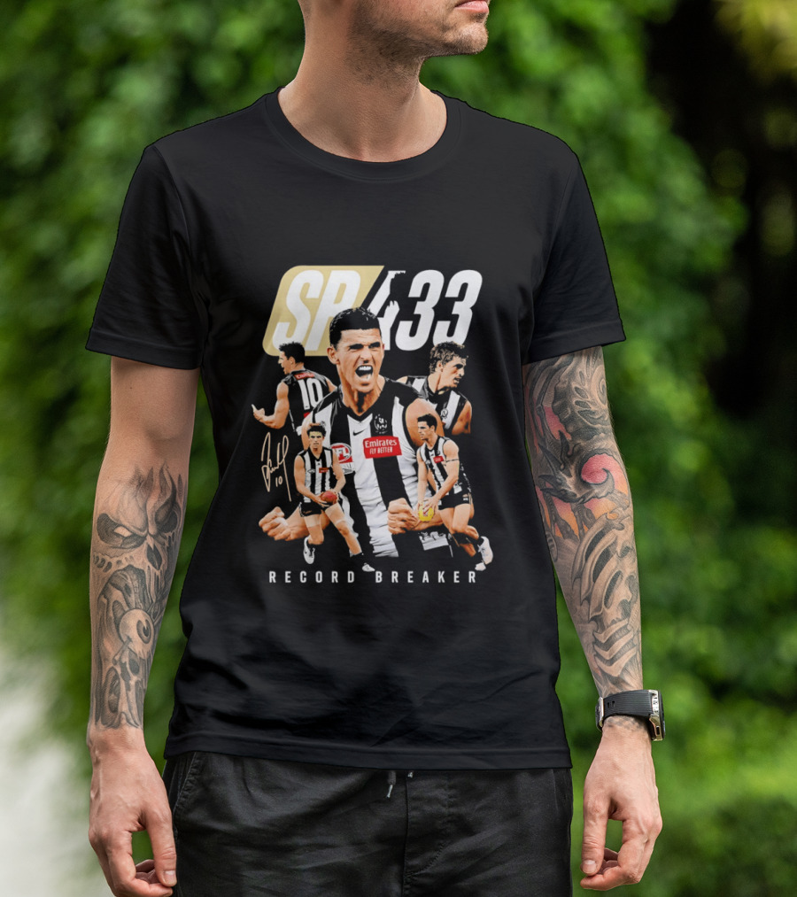 Scott Pendlebury SP 433 Collingwood Magpies Emirates Record Breaker Career Collage T-Shirt
