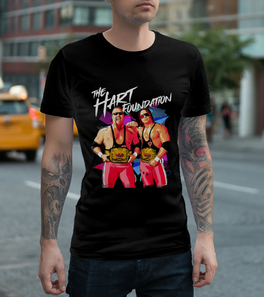 The Hart Foundation WWE Champions With Belts And Sunglasses T-Shirt