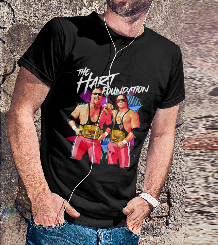 The Hart Foundation WWE Champions With Belts And Sunglasses T-Shirt
