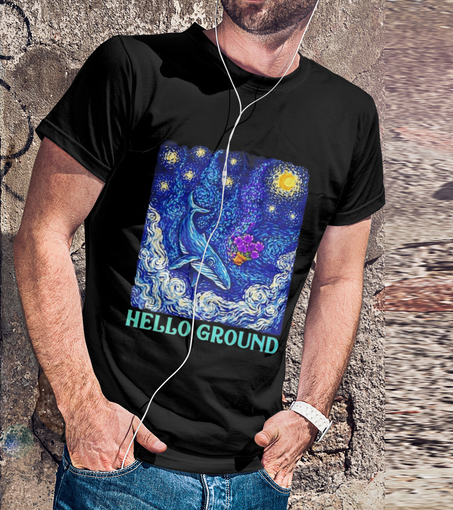 The Hitchhiker's Guide To The Galaxy Starry Night Hello Ground Whale T-Shirt