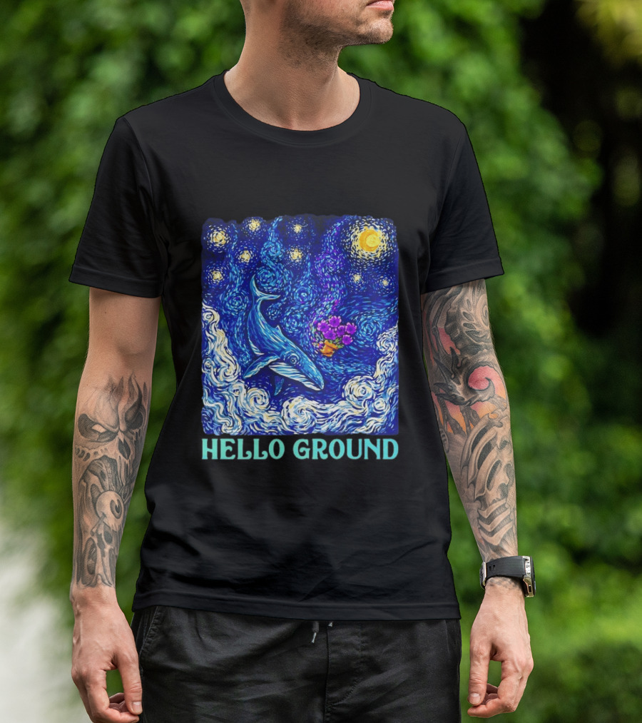 The Hitchhiker's Guide To The Galaxy Starry Night Hello Ground Whale T-Shirt