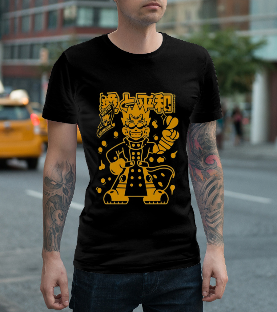 Vash The Stampede Trigun Love And Peace Japanese Text Anime T-Shirt