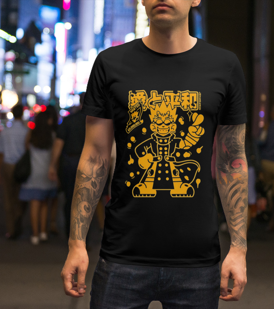 Vash The Stampede Trigun Love And Peace Japanese Text Anime T-Shirt