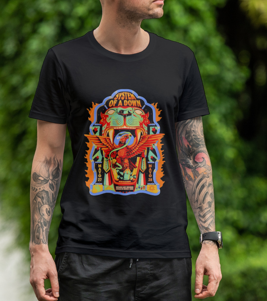 System Of A Down Estadio GNP Seguros Ciudad De Mexico May 27 28 2026 Eagle And Jaguar T-Shirt
