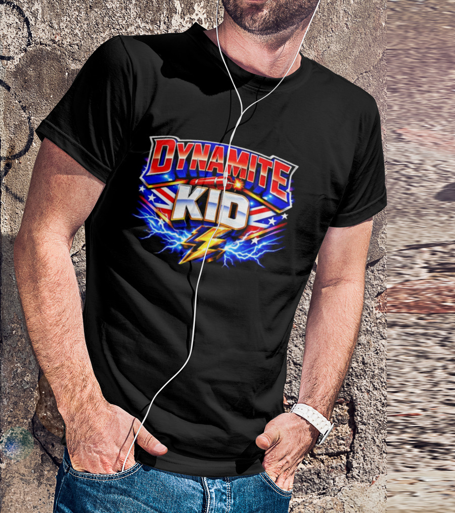 Dynamite Kid Wrestling Lightning Union Jack Explosion T-Shirt