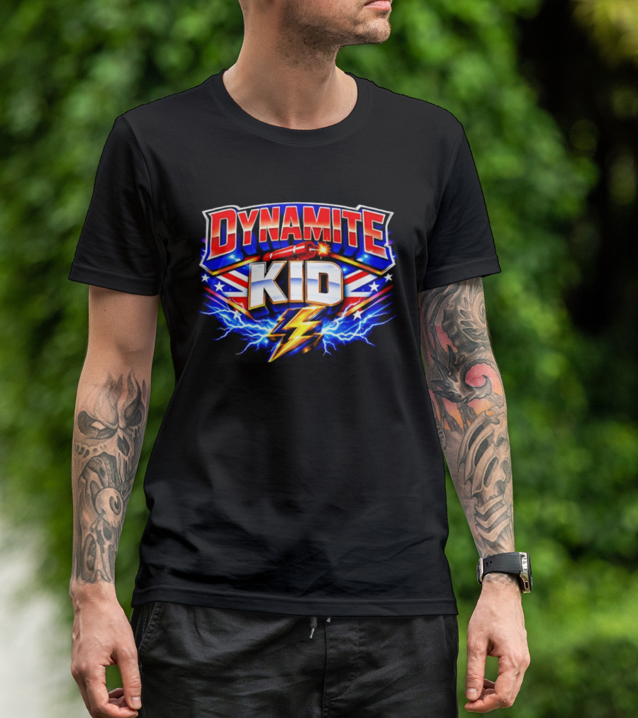 Dynamite Kid Wrestling Lightning Union Jack Explosion T-Shirt