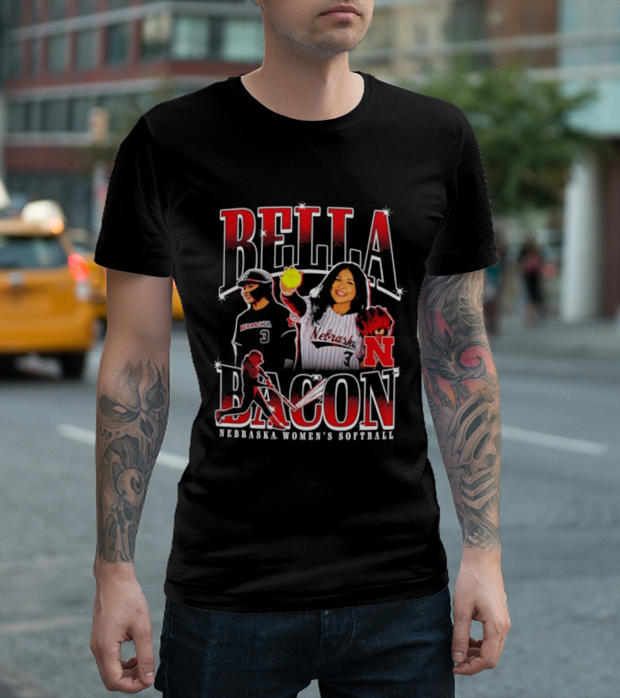 Bella Bacon Nebraska Women's Softball Cornhuskers 90s Bootleg Collage T-Shirt