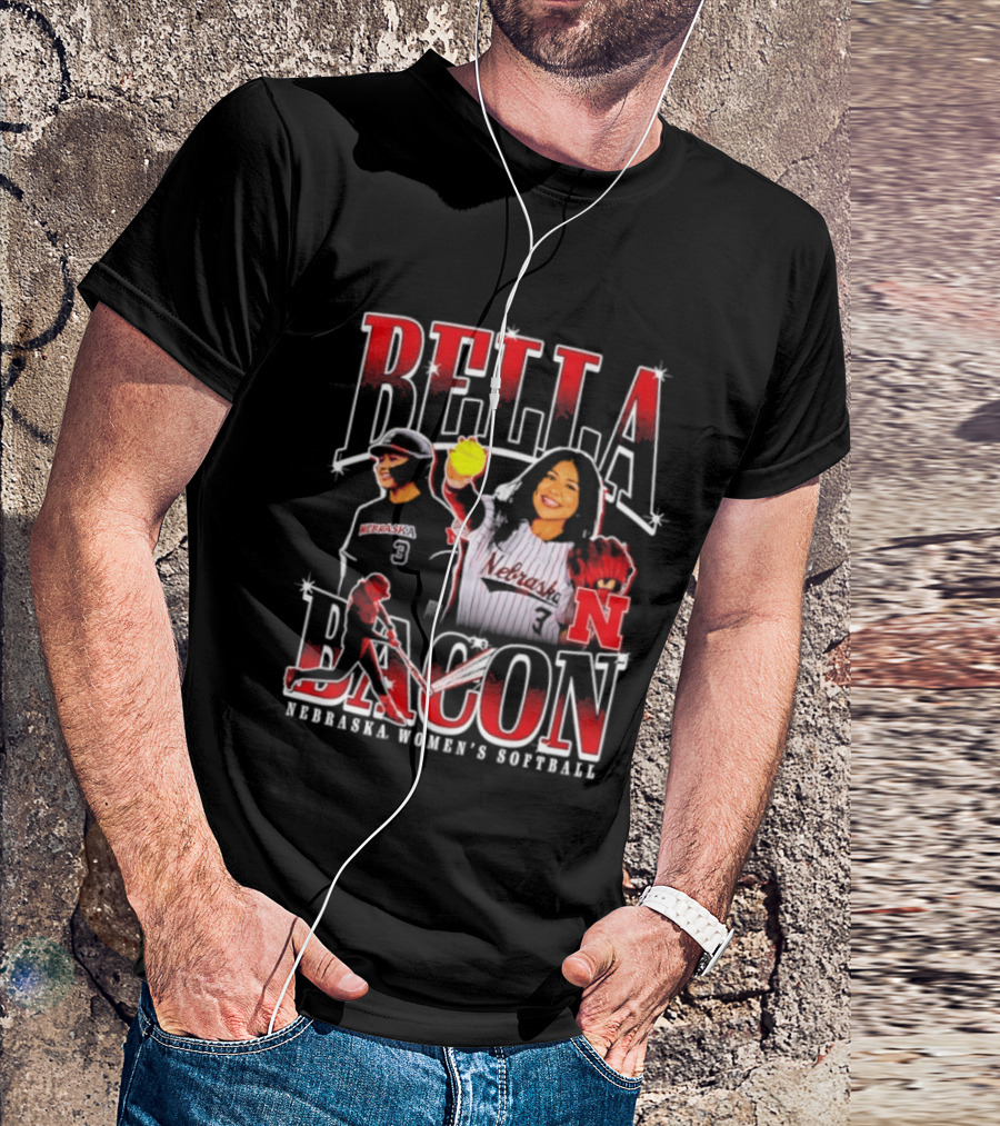 Bella Bacon Nebraska Women's Softball Cornhuskers 90s Bootleg Collage T-Shirt