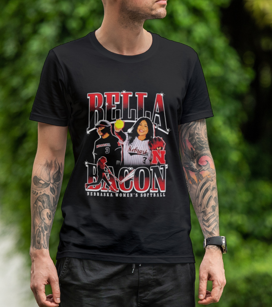 Bella Bacon Nebraska Women's Softball Cornhuskers 90s Bootleg Collage T-Shirt