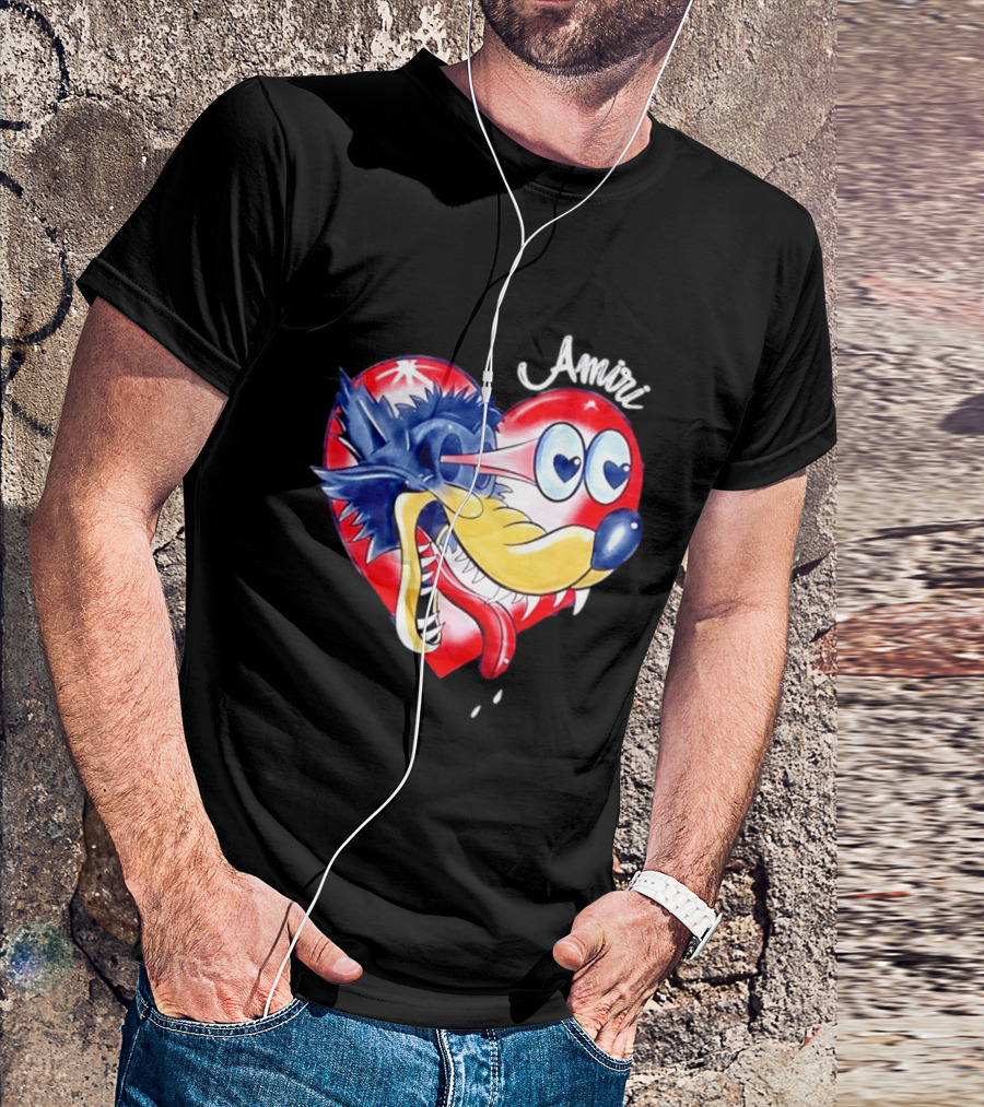 Heart Wolf Amiri Iconic Pop Art Style Fusion T-Shirt