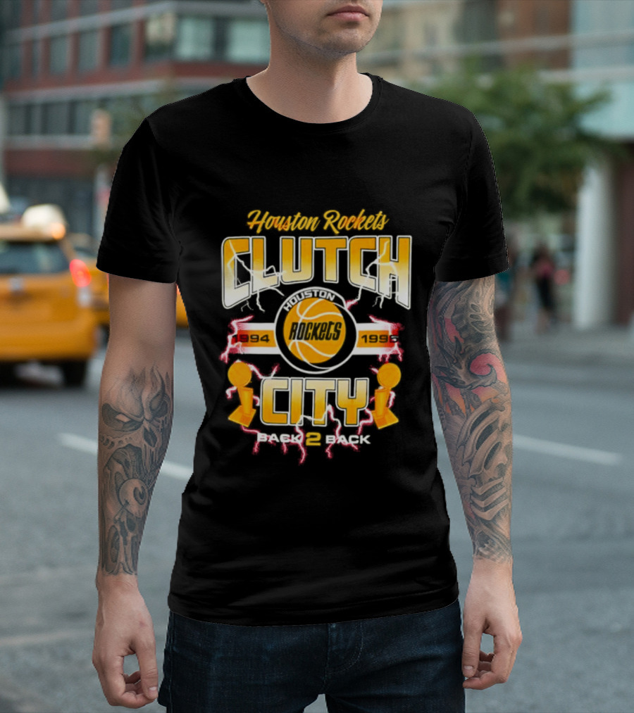 Houston Rockets Clutch City Back 2 Back 1994 1995 Basketball Trophy Champions T-Shirt