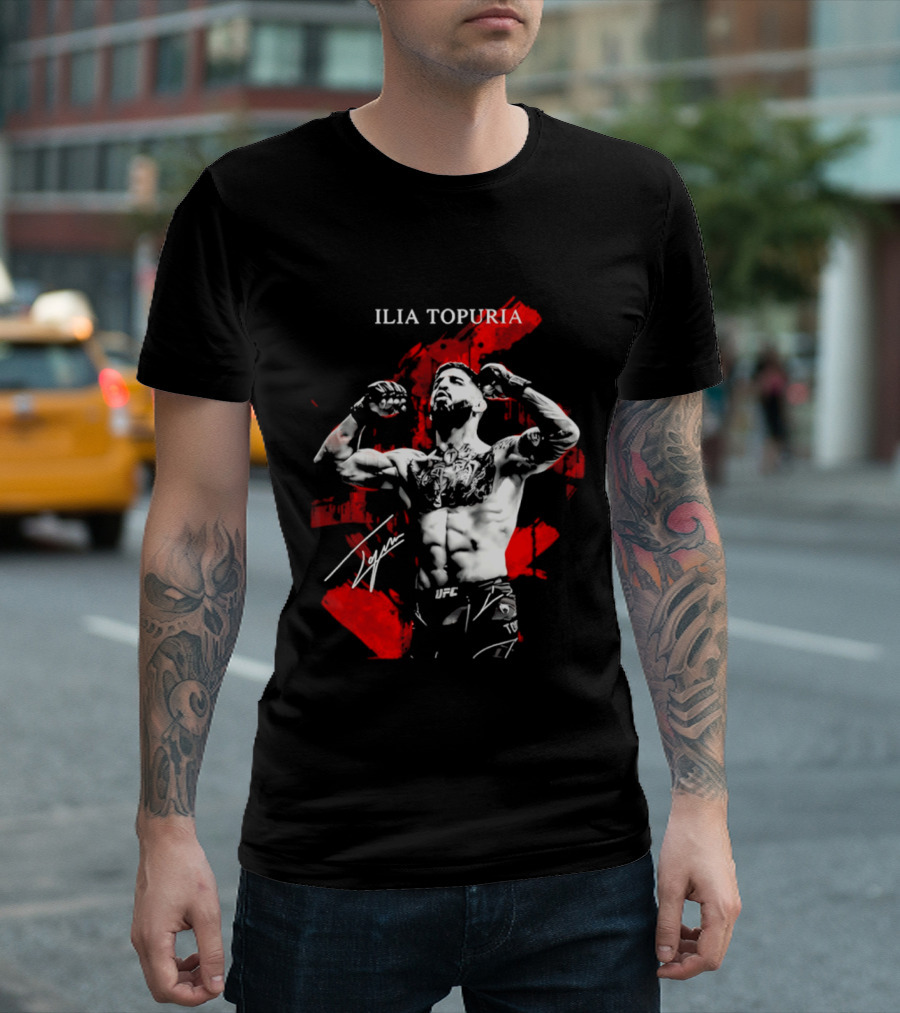 Ilia Topuria UFC Fighter Bold Red Abstract T-Shirt
