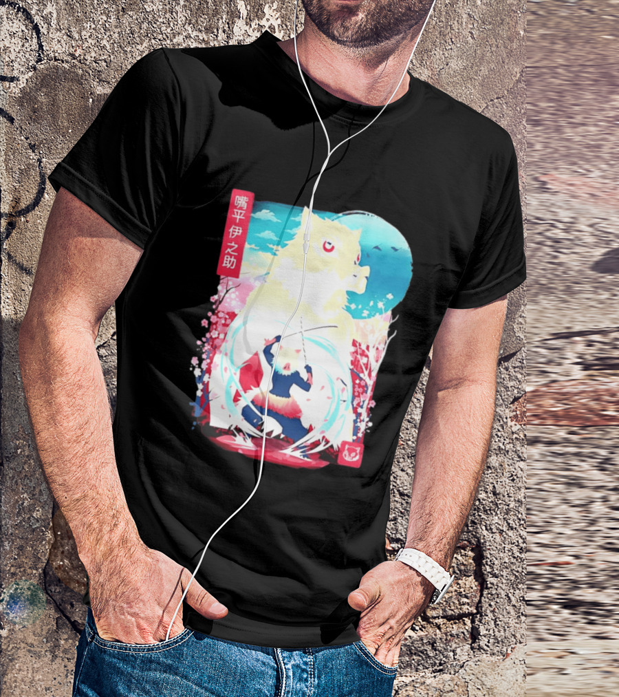 Inosuke Hashibira Boar Head Demon Slayer Anime Cherry Blossom Scene T-Shirt