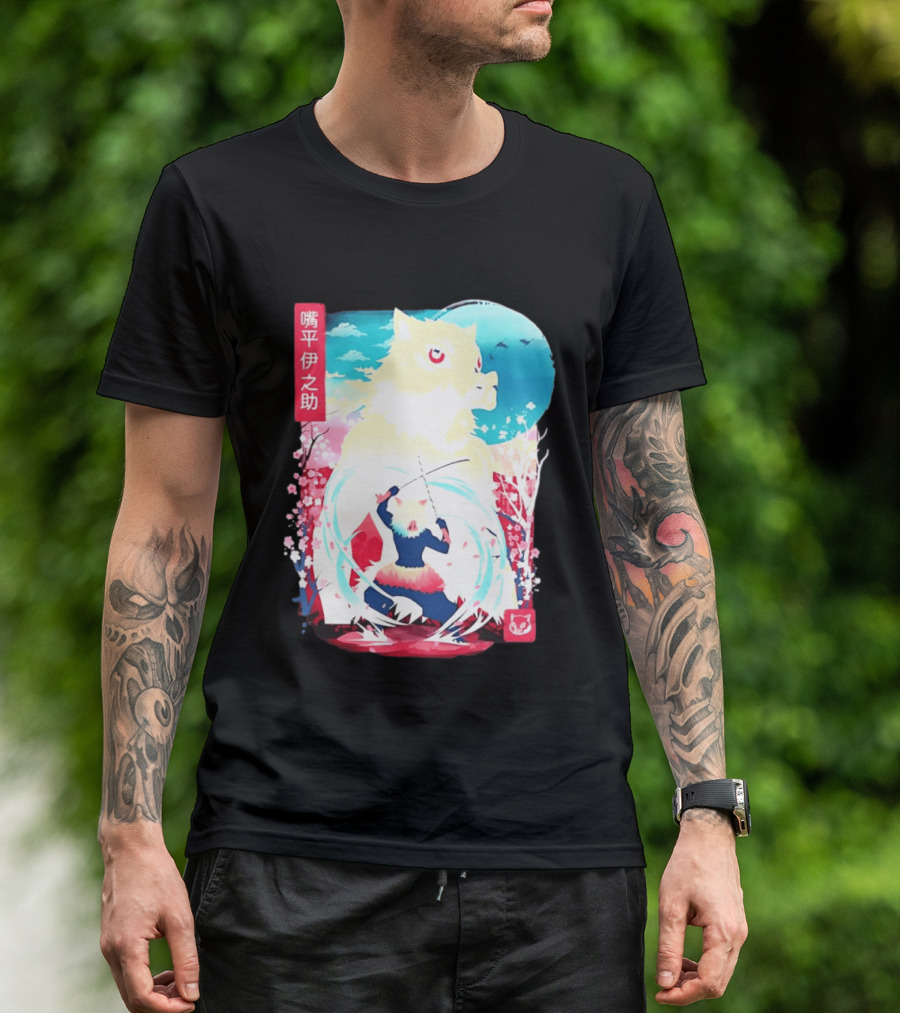 Inosuke Hashibira Boar Head Demon Slayer Anime Cherry Blossom Scene T-Shirt