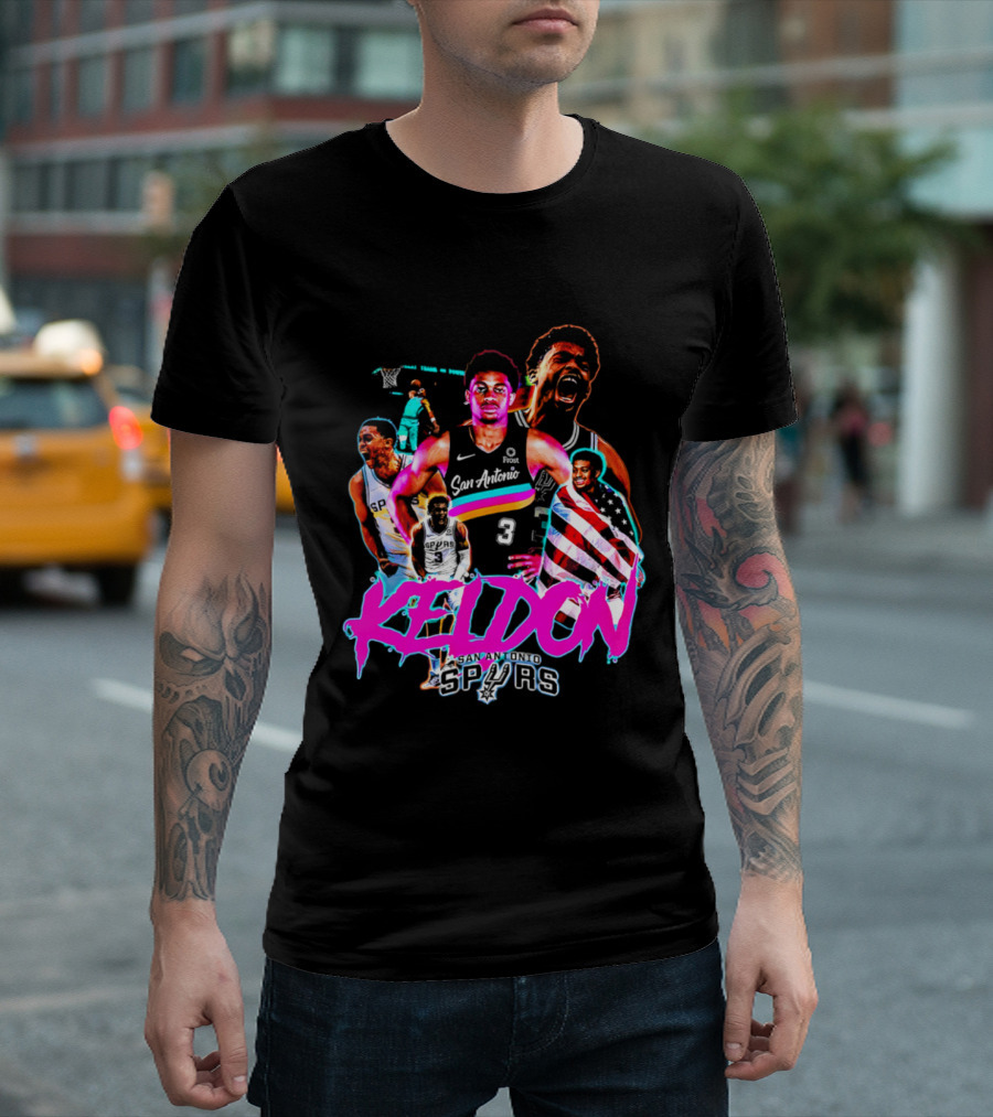 San Antonio Spurs Keldon Johnson Collage Vibrant Basketball Player T-Shirt