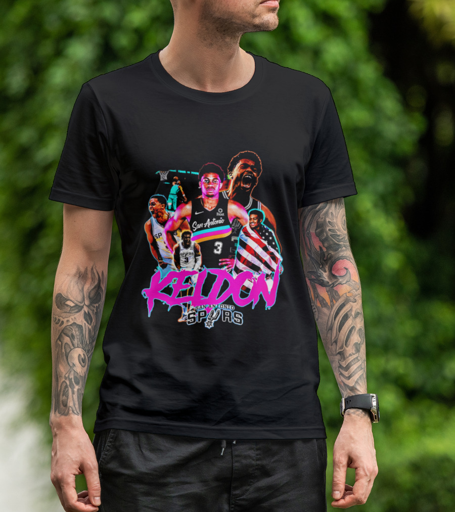San Antonio Spurs Keldon Johnson Collage Vibrant Basketball Player T-Shirt