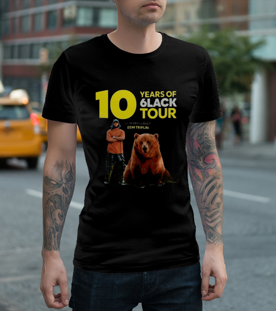 10 Years Of 6lack Tour Eem Triplin Brown Bear T-Shirt