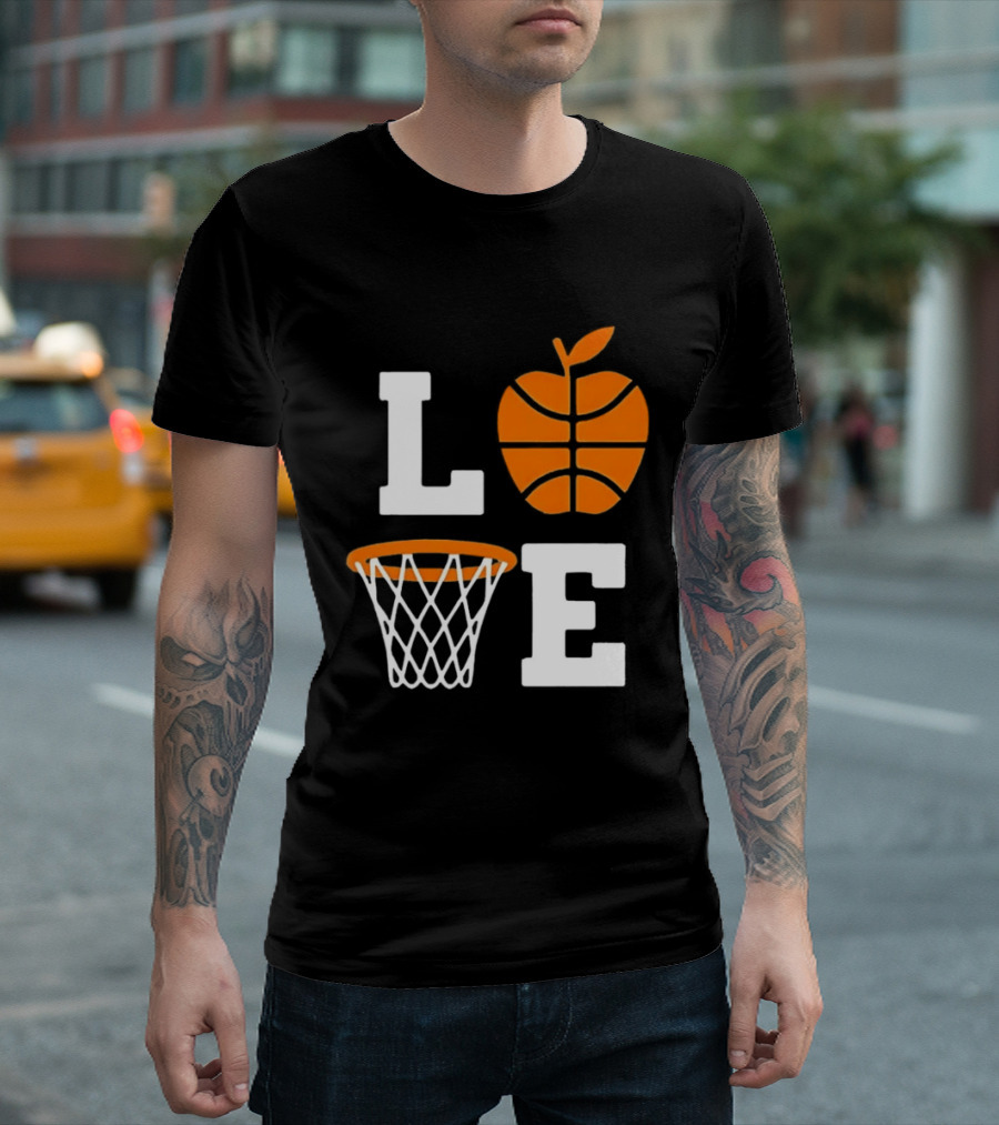Love Apple Basketball Net Coach Teacher Player School Court Gameday T-Shirt