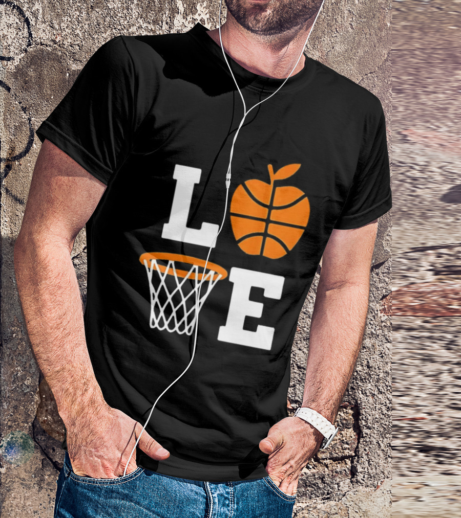 Love Apple Basketball Net Coach Teacher Player School Court Gameday T-Shirt