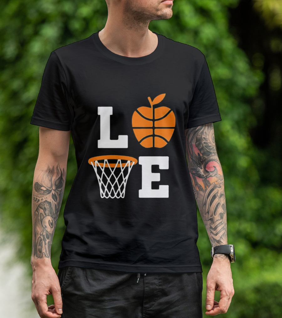Love Apple Basketball Net Coach Teacher Player School Court Gameday T-Shirt