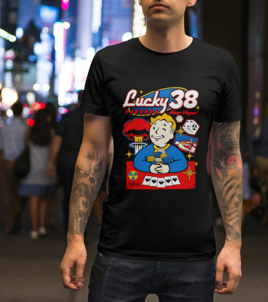 Lucky 38 New Vegas Vault Boy Poker Explosion T-Shirt