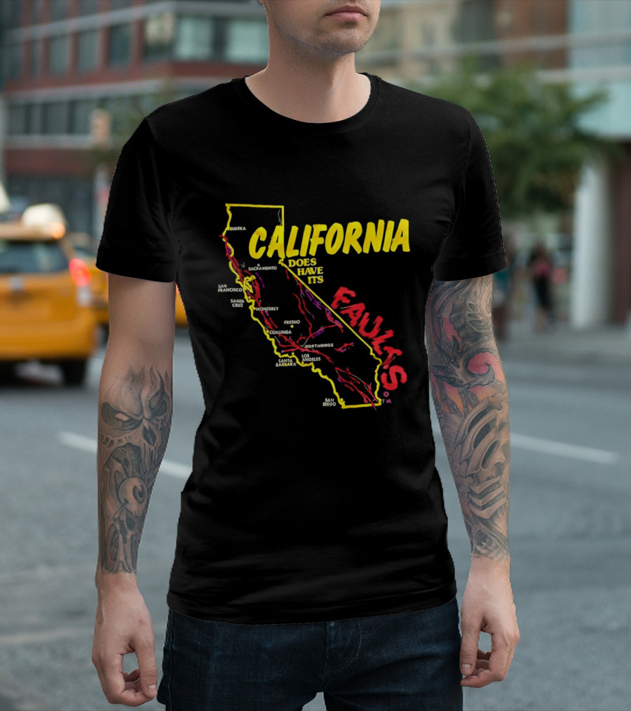 California State Map Geological Fault Lines San Francisco Los Angeles Faults T-Shirt