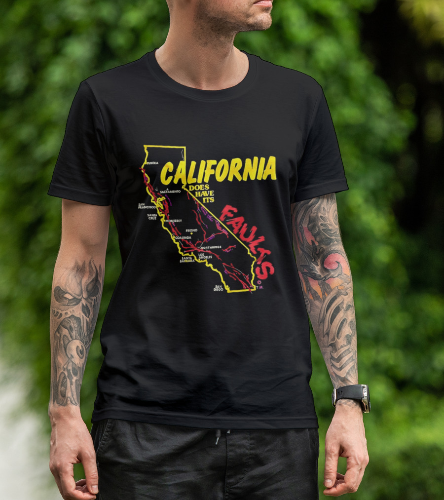 California State Map Geological Fault Lines San Francisco Los Angeles Faults T-Shirt