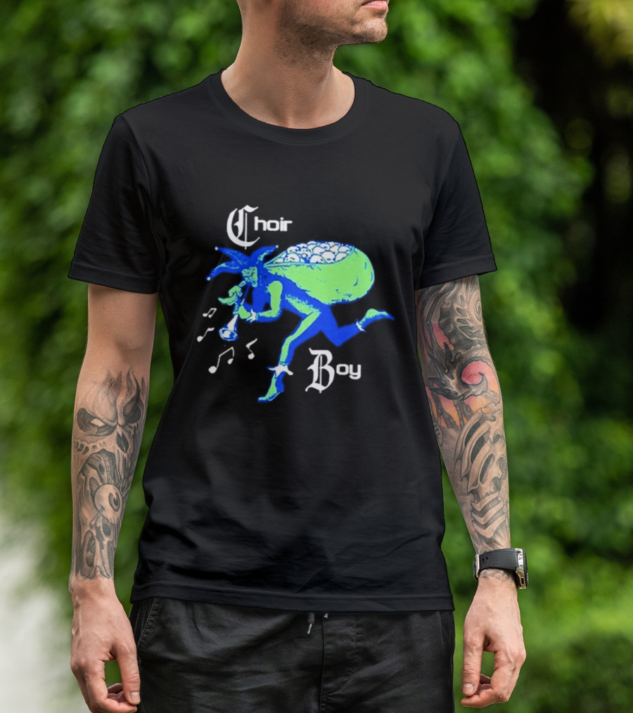 Choir Boy Running Jester With Bag Of Bones And Musical Notes T-Shirt