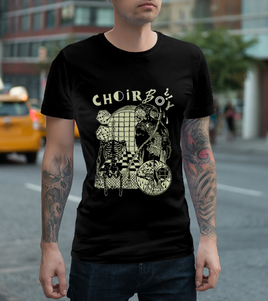 Choir Boy Reaper Skeleton Chessboard T-Shirt