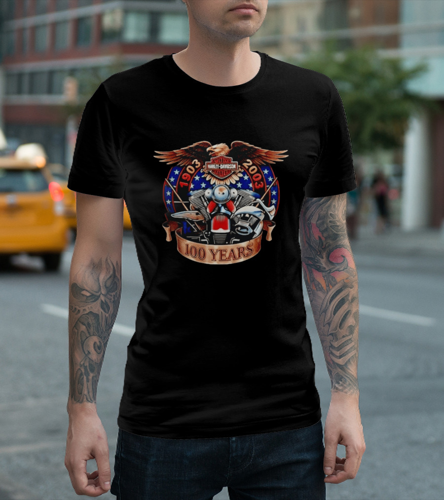 Harley Davidson 1903 2003 100 Years Eagle Engine Stars T-Shirt