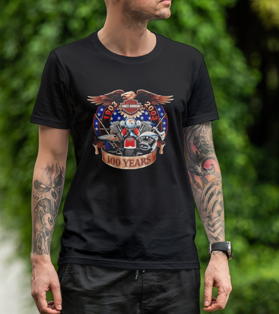 Harley Davidson 1903 2003 100 Years Eagle Engine Stars T-Shirt