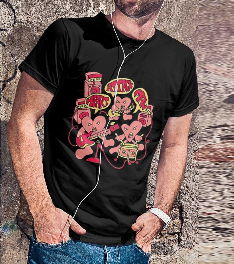 Heart Attack Man Band Of Hearts Playful Cartoon Musicians T-Shirt