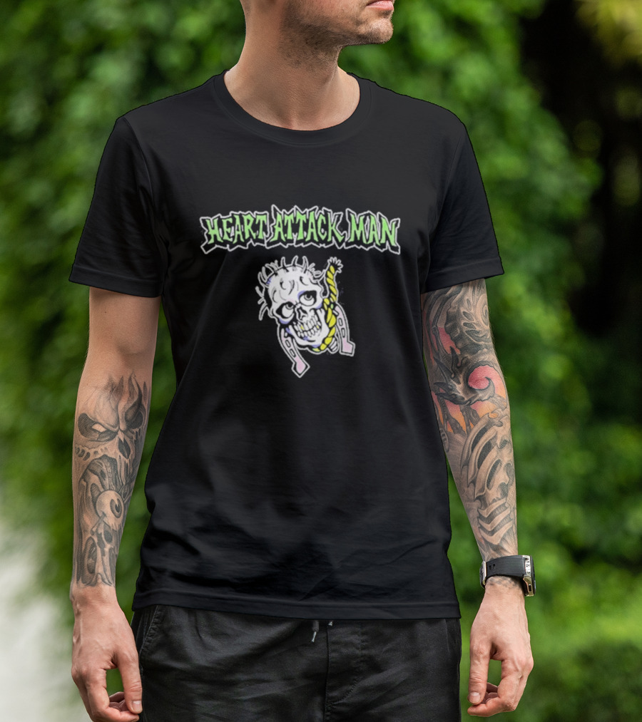 Heart Attack Man Skull Noose Pale Green Text Yellow Rope T-Shirt