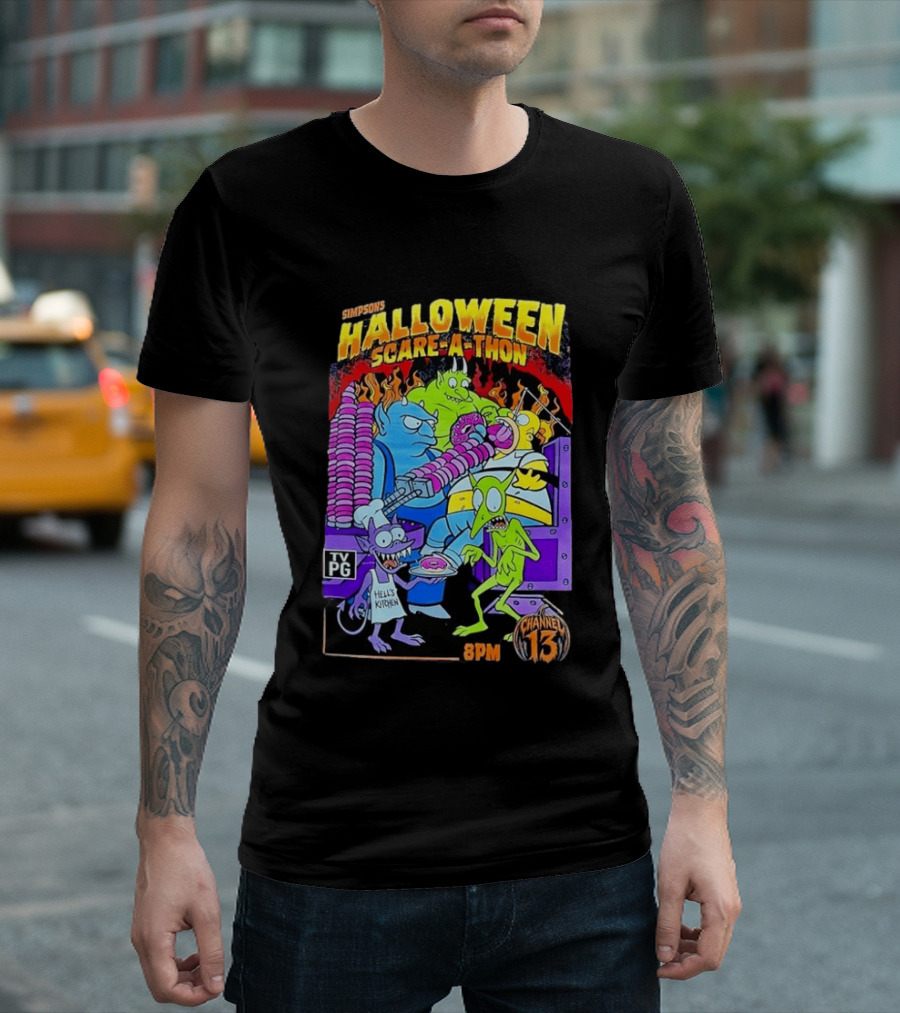 Simpsons Halloween Scare A Thon TV PG 8PM Channel 13 Hell's Kitchen Monsters And Aliens T-Shirt