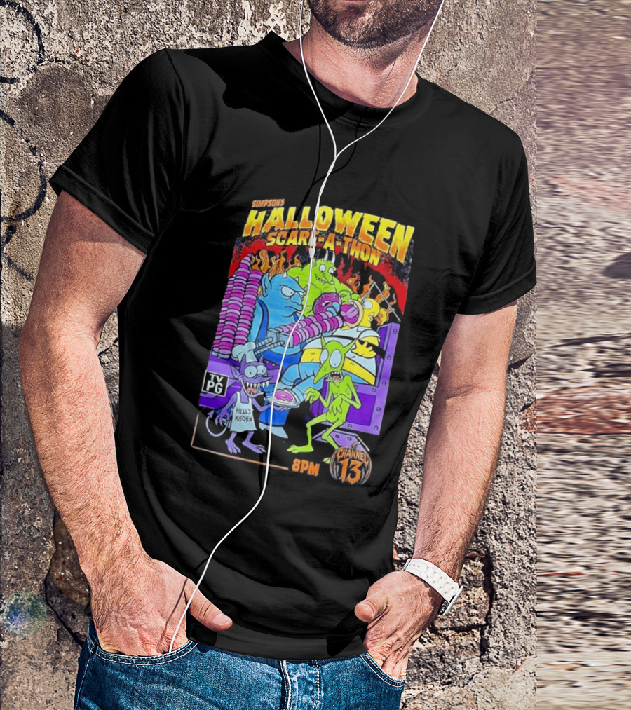 Simpsons Halloween Scare A Thon TV PG 8PM Channel 13 Hell's Kitchen Monsters And Aliens T-Shirt