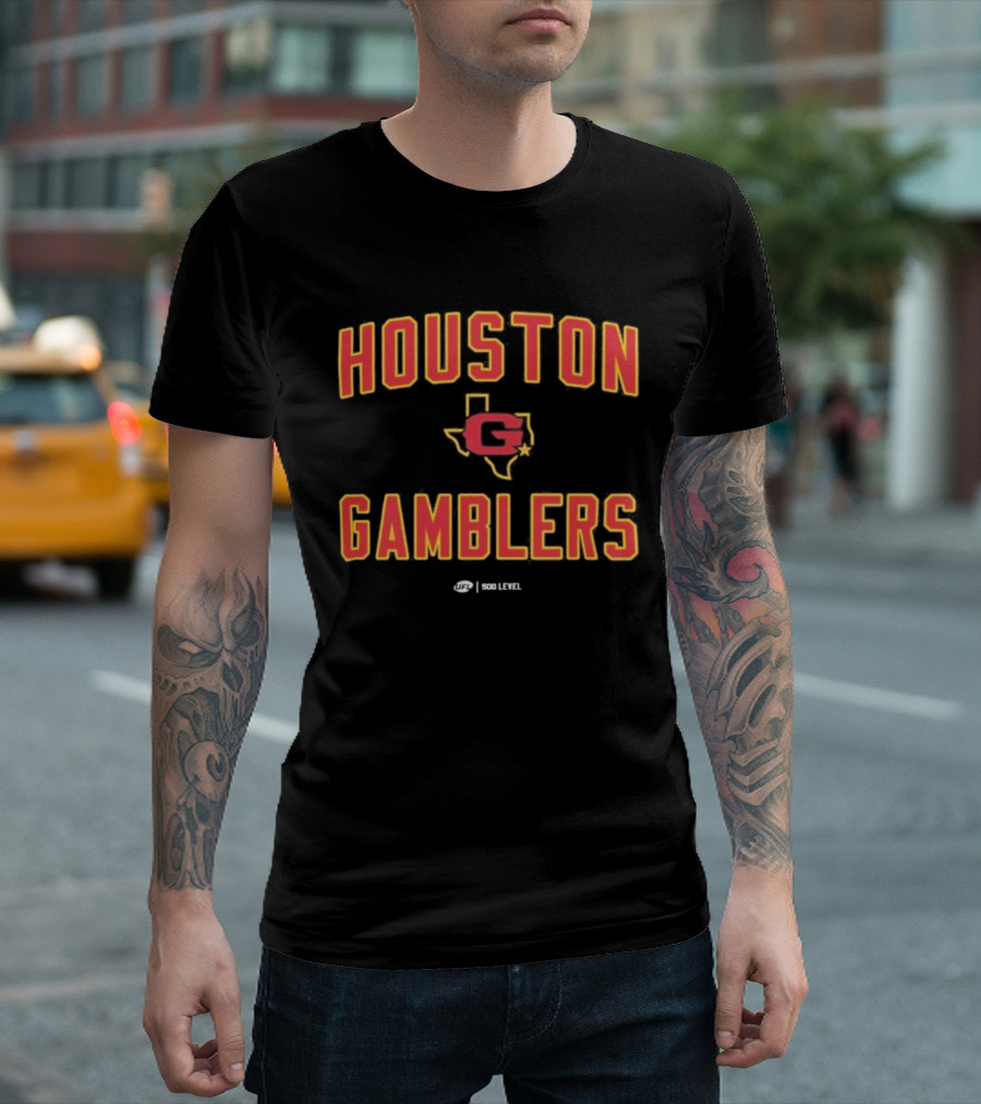 Houston Gamblers UFL Texas Map Letter C T-Shirt