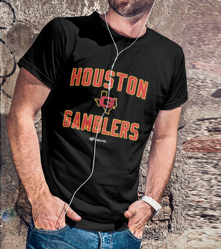 Houston Gamblers UFL Texas Map Letter C T-Shirt