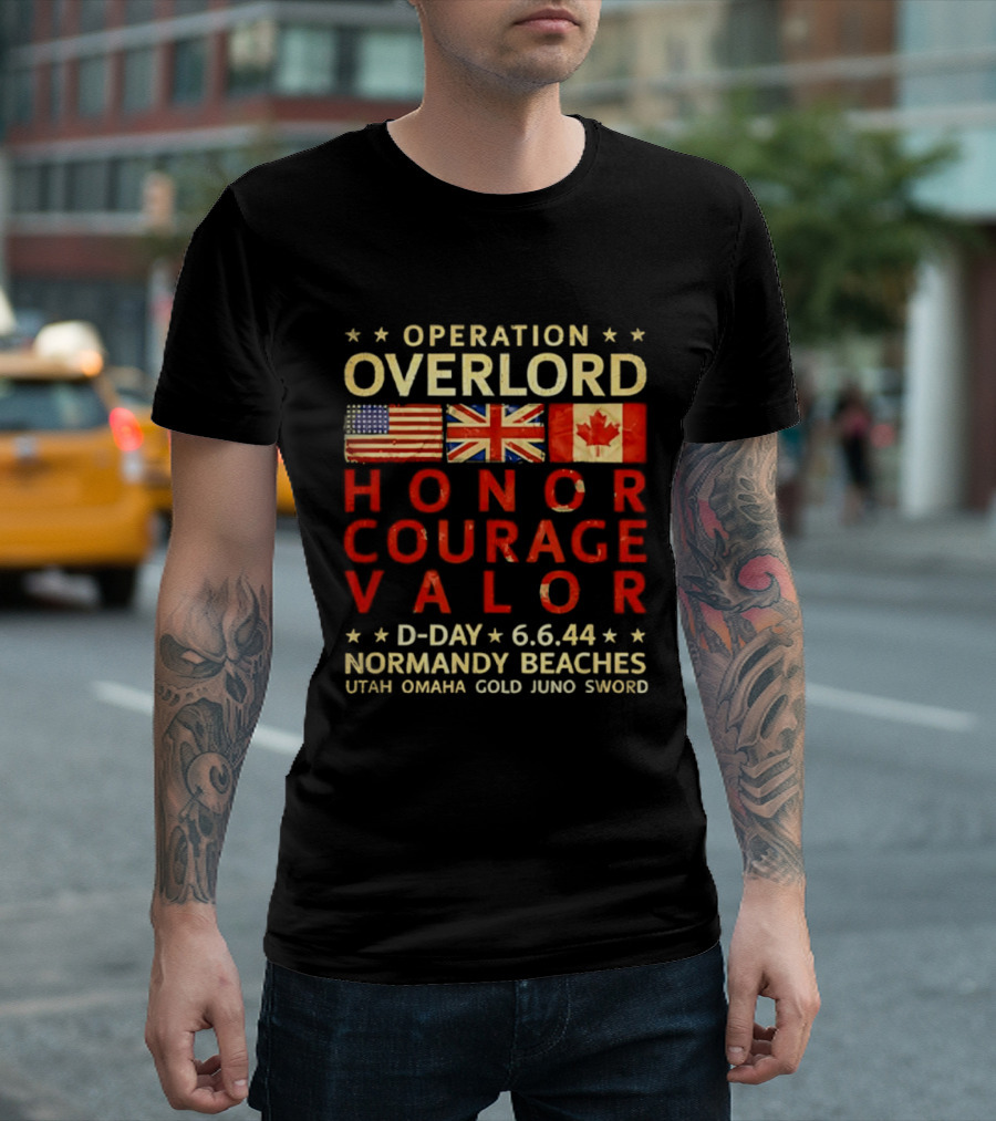 Operation Overlord Honor Courage Valor D Day 6.6.44 Normandy Beaches Utah Omaha Gold Juno Sword T-Shirt