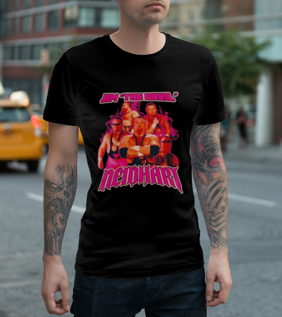 Jim Neidhart The Anvil Wrestler Pink Collage Neidhart T-Shirt